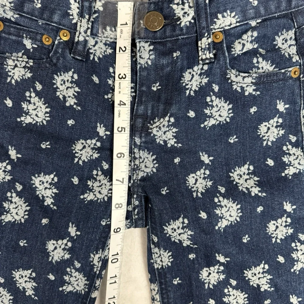 J.Crew Cropped Matchstick Jeans Size 25 Floral Print‎ Low Rise Retro Blue White